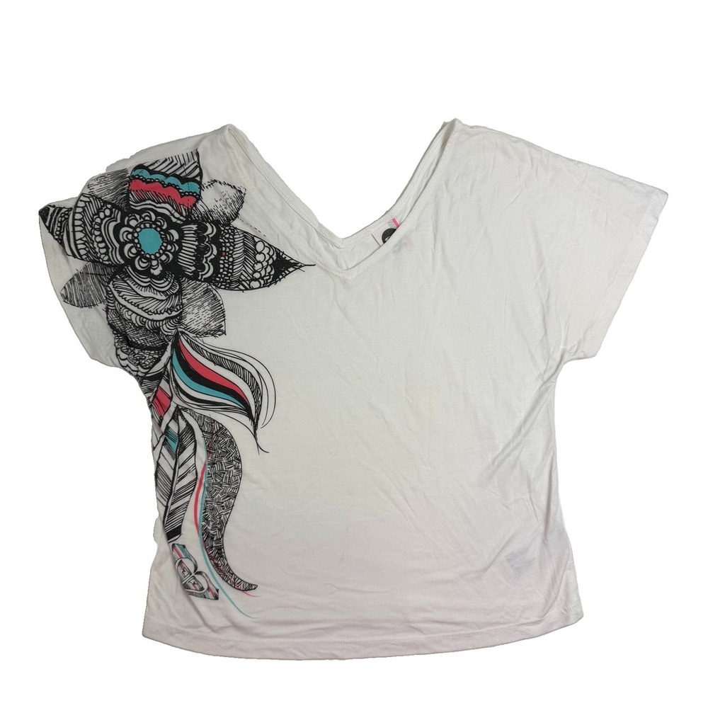 Women's Roxy Printed White V Neck Top Size Medium